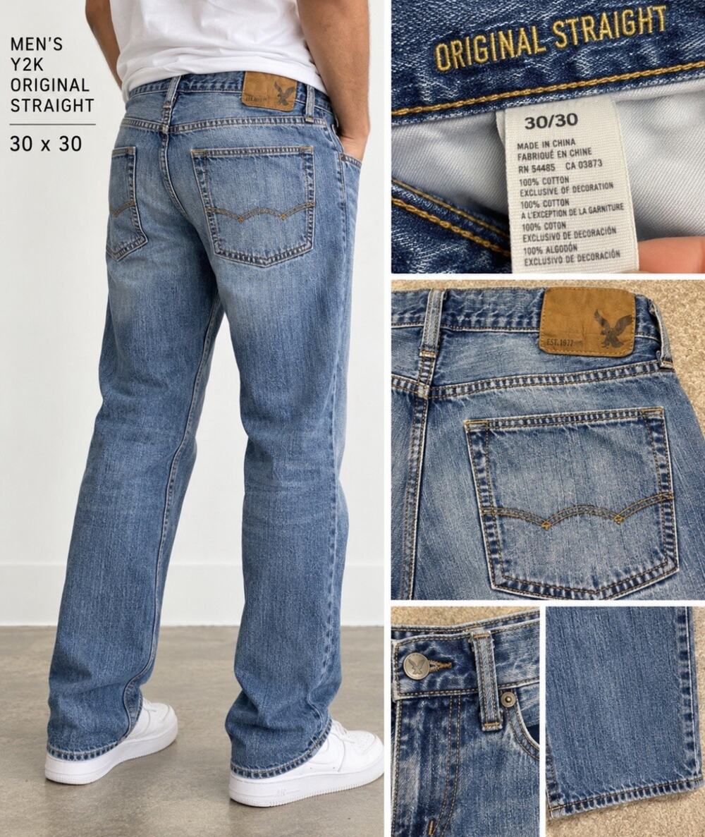 Y2K Indie Sleaze American Eagle Men's Original Straight Jeans 30x30 Medium Wash